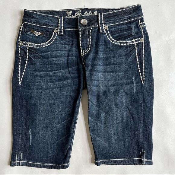 LA Idol USA | Blingy Bermuda Low Rise Denim Shorts - Picture 1 of 7